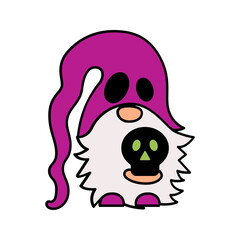 Halloween gnome with skull is on white background.
