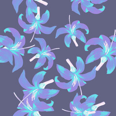 Navy Seamless Palm. Indigo Pattern Leaves. Blue Tropical Textile. Azure Flower Illustration. Cobalt Floral Painting. Flora Palm. Spring Background. Garden Textile