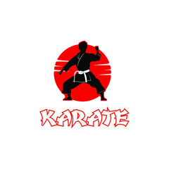Karate logo with a red circle containing the person in it who is doing karate, and unique text