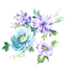 Flowers watercolor illustration.Manual composition.Big Set watercolor elements，Design for textile, wallpapers，Element for design,Greeting card