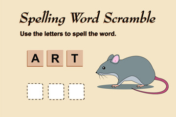Spelling scramble game template for rat illustration