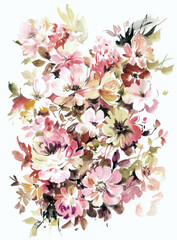 Obraz na płótnie Canvas Flowers watercolor illustration.Manual composition.Big Set watercolor elements，Design for textile, wallpapers，Element for design,Greeting card
