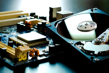 Obraz premium Technology Hard disk recording data computer engineering and computer cpu processor