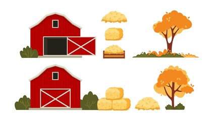 Red barn house Farm. Autumn hay harvest. © Iryna Danyliuk