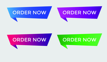 order now text web button set, colorful web icon, order now sign