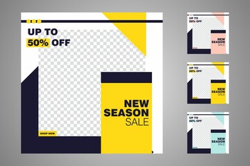 New set of editable minimal banner templates. Suitable for social media posts and web or internet ads. Vector illustration with photo college.