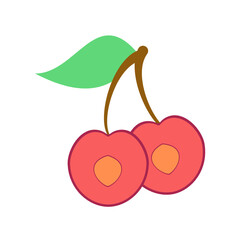 Cherry in half illustration icon vector, fruit illustration
