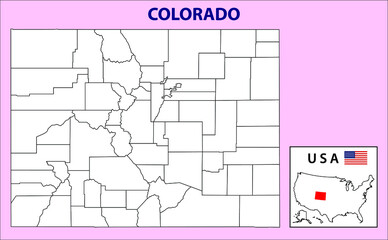 Colorado map. District map of Colorado in Outline. District map with USA.