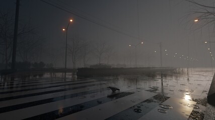 night foggy road