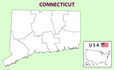 Connecticut map. District map of Connecticut in Outline. District map with USA.