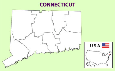 Connecticut map. District map of Connecticut in Outline. District map with USA.