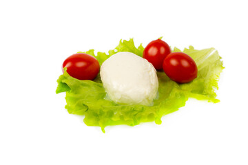 mozzarella and tomatoes on white background