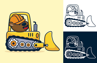 Little bear wearing worker helmet on bulldozer. Vector cartoon illustration in flat icon style © Bhonard21