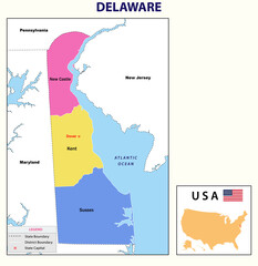 Delware map. Political map of Delware in USA.