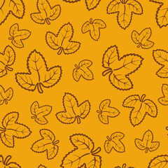 Seamless background with a pattern of hand drawn hop leaves
