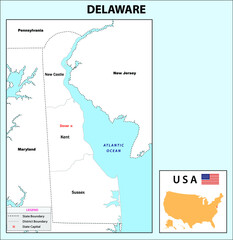 Fototapeta premium Delaware Map. State and district map of Delaware. Administrative and political map of Delaware with neighboring countries and border in white color.