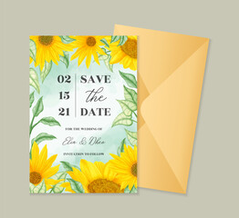 Watercolor sunflower summer wedding invitation template