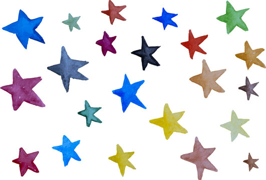 Vector watercolors colorful stars hand painted design elements for greeting cards, template and decorative elements
