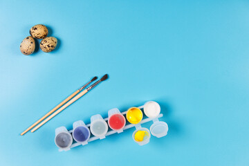 Eggs for Easter drawing set painting blue background