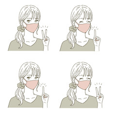 ビューティー　マスクをつける若い女性のイラストレーション
