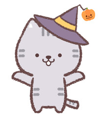 ハロウィンの帽子をかぶるネコ