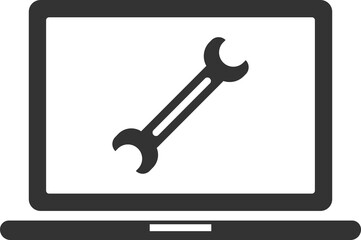 Flat black vector monitor icon with settings.