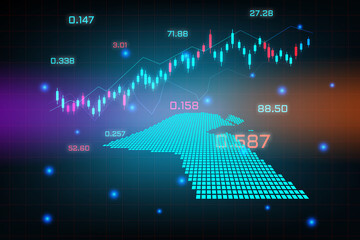 Stock market background or forex trading business graph chart for financial investment concept of Kuwait map. business idea and technology innovation design.