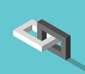 Two opposite chain links connected. Partnership, difference, communication, team work, relationship and codependence concept. Flat design. EPS 8 vector illustration, no transparency, no gradients