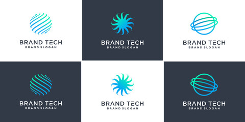 Globe logo collection with modern technology concept Premium Vector