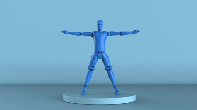 blue vitruvian robot or cyborg