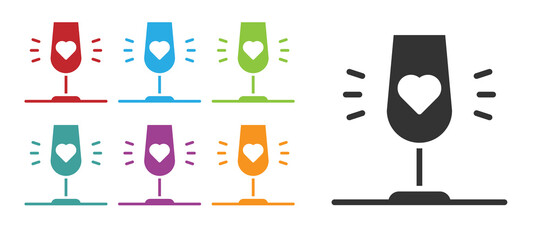 Black Wine glass icon isolated on white background. Wineglass sign. Favorite wine. Set icons colorful. Vector