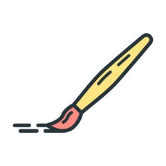 Paintbrush icon, educational institution process school, color outline flat vector illustration, isolated on white. Office supplies symbol.