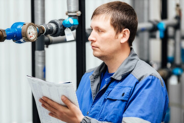 Engineer, worker registers readings of sensors and pressure gauges. Control of water supply and...