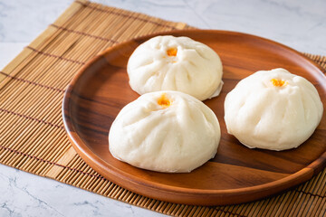 Chinese meat buns, Asian streamed buns, stuff minced pork and egg, ready to eat