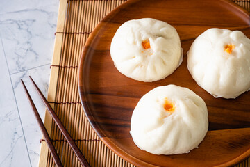 Chinese meat buns, Asian streamed buns, stuff minced pork and egg, ready to eat