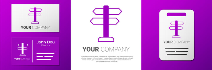 Logotype Road traffic sign. Signpost icon isolated on white background. Pointer symbol. Isolated street information sign. Direction sign. Logo design template element. Vector