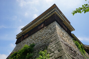 Fototapeta na wymiar Stone Fortress, Inuyagura Tower of Matsuyama Castle in Matsuyama, Ehime, Japan - 愛媛県 松山城 古町口 登城道 乾櫓