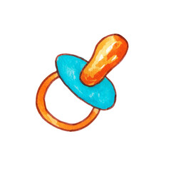 Baby pacifier, isolated on a white background. An item for newborns. The illustration is hand-drawn in watercolor.