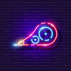 Correction tape neon sign. Stationery glowing icon. Corrector tape symbol. Vector illustration for design. Office concept.