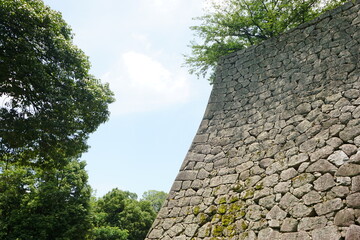 Fototapeta na wymiar Stone Fortress of Matsuyama Castle in Matsuyama, Ehime, Japan - 愛媛県 松山城 古町口 登城道 城壁 