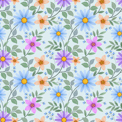 Colorful hand draw flowers seamless pattern for fabric textile wallpaper.