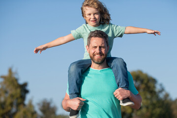Father and son outside. Weekend activity happy family lifestyle concept.