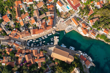 Aerial view of Veli Losinj town in Losinj Island, the Adriatic Sea in Croatia