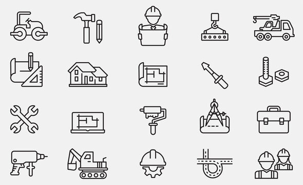 Black and white under construction icons stock illustration Construction Site, Construction Industry, Road Construction, Building , Road Work Ahead Sign stock illustration
