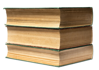 stacked old book isolated on white background