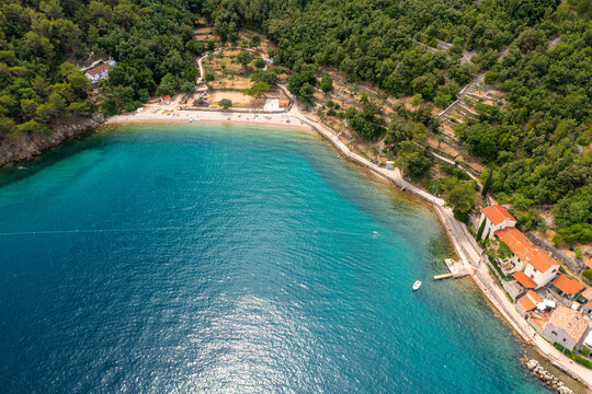Aerial view of Valun, a town in Cres Island, the Adriatic Sea in Croatia
