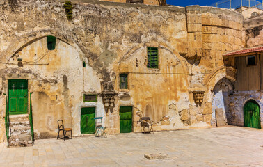 The cells of the coptic monks on the roof of the Church of the Holy Sepulchre in Jerusalem