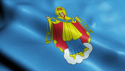 3D Waving Belarus City Flag of Maladzyechna Closeup View