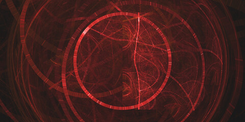 Red fantasy or futuristic with circles and lines on black background design