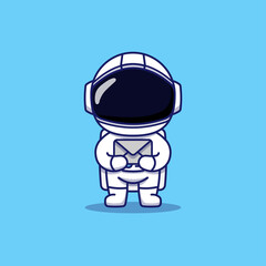 Cute astronaut carrying gray letter